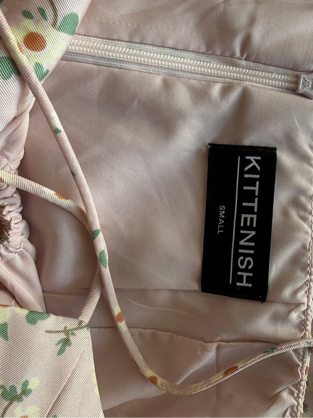 KITTENISH Blush Pink Floral Satin Lace-Up Mini Dress Size Small Cottagecore - Picture 3 of 6